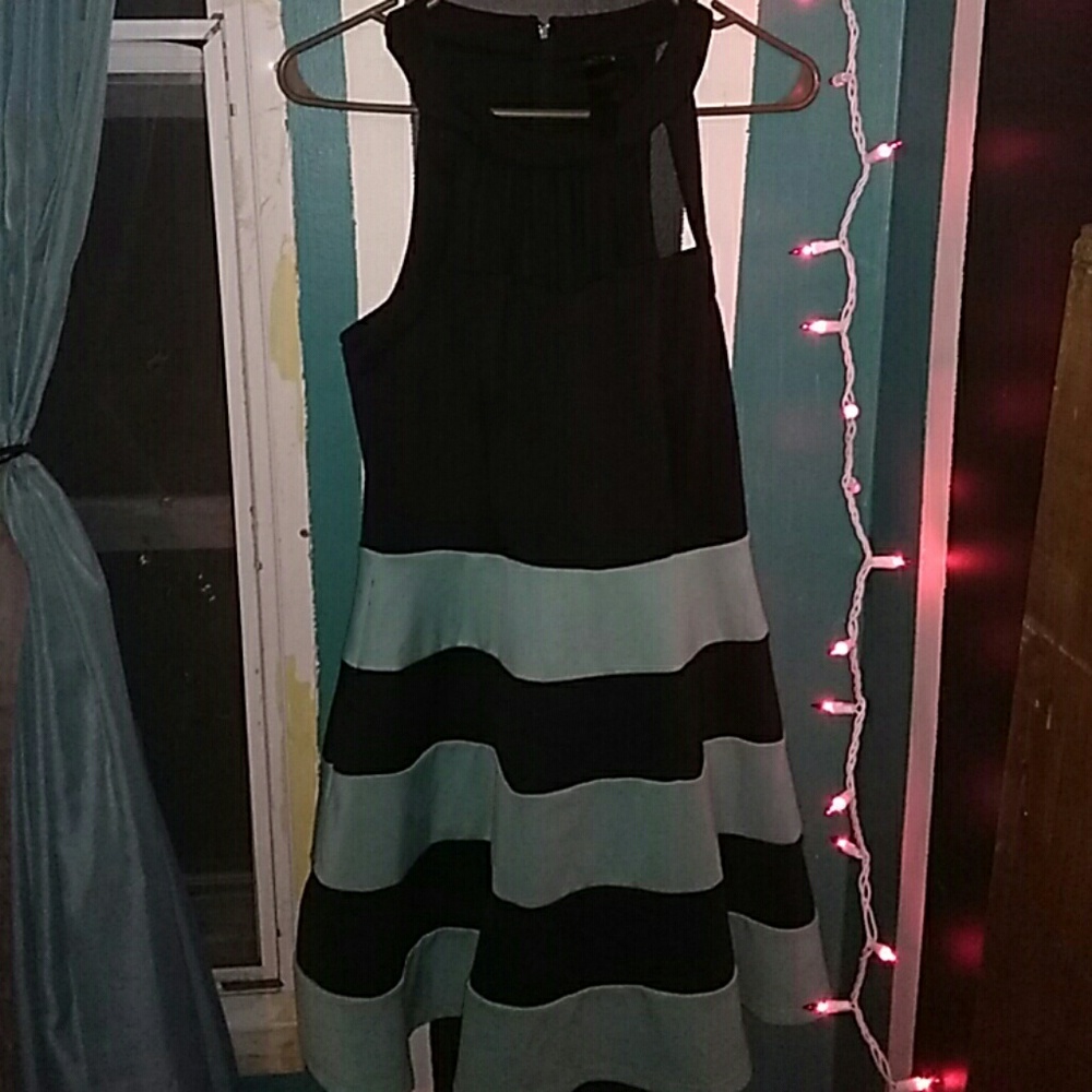 Black and mint green striped dress